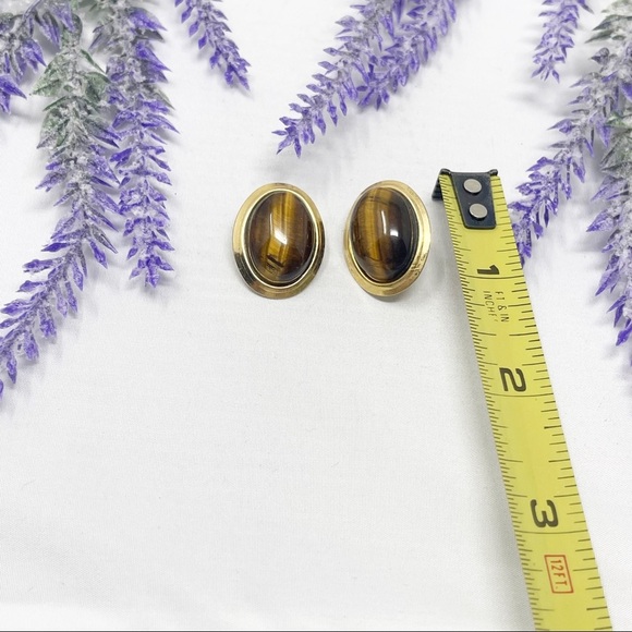 Vintage Tigers Eye Gold Tone Pierced Earrings - Picture 2 of 3